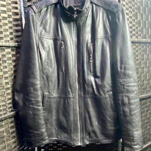 BOSS Mens Black 100% Lamb Leather Moto Jacket